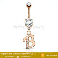 316L Surgical Steel Material Alphabet Letter Dangling Navel Belly Ring Piercing Jewelry